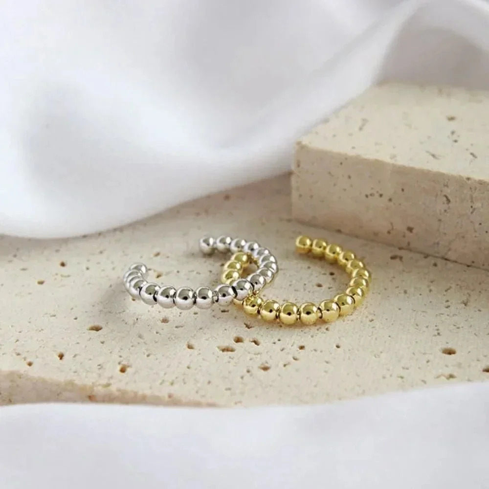 Minimalist 925 Sterling Silver Bead Ring Thin Ring Band Adjustable